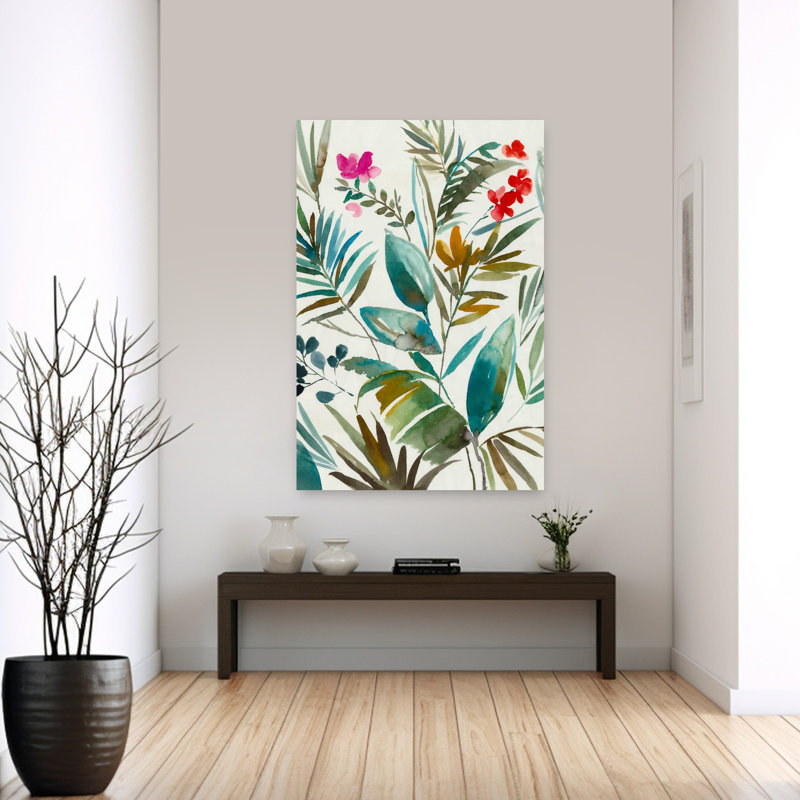 Art tropical tropical délicat avec palmiers, H 60 po x l 40 po