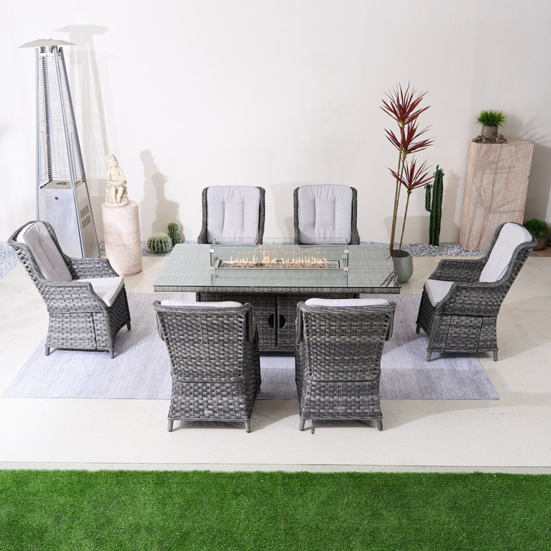 Ensemble repas d'extérieur 6 personnes avec coussins Aeryna, Gris, Blanc grisâtre