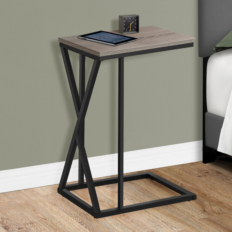 Table d'appoint, en forme de C, bout, côté, collation, salon, chambre à coucher, métal, stratifié, Taupe