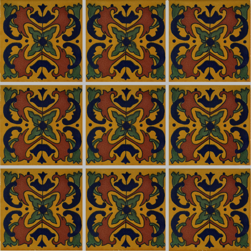 6" x 6" 4pcs TalaMex Yellow Butterfly Talavera Mexican Tile