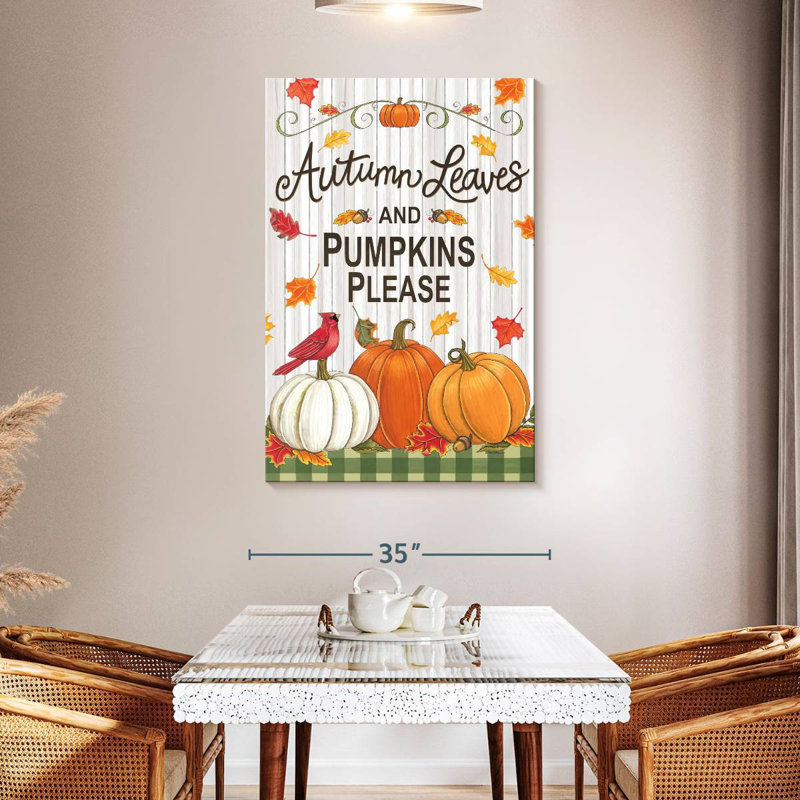 Yarlin Rustic Autumn Leaves And Pumpkins Please, 24" H x 16" W