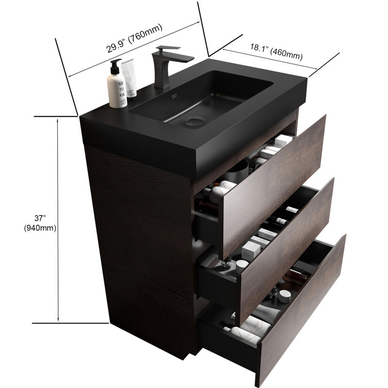 30" Bathroom Vanity - Spacious Interior, Stylish Look Walnut , Smooth Functionality, Walnut, 31", Black