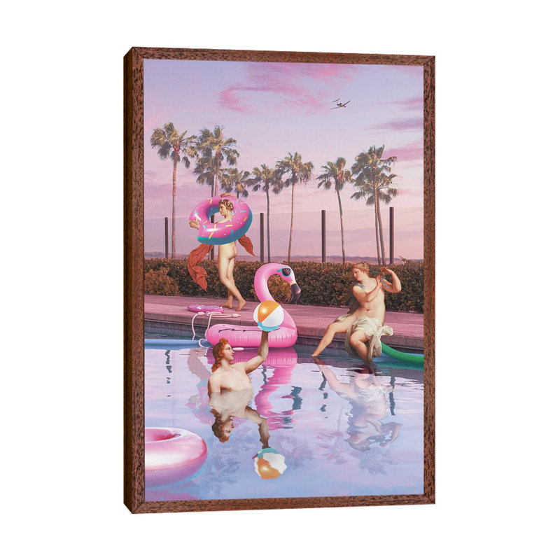 Pool Party by Jonas Loose - Print on Canvas, Classic Brown Wood Framed, 152.4cm H x 101.6cm W x 3.81cm D