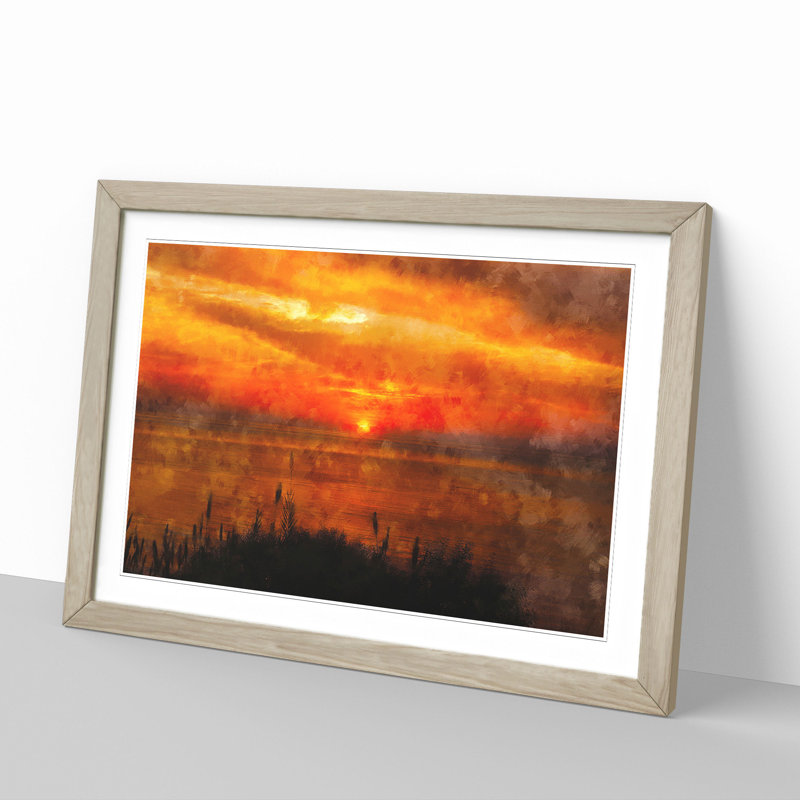 The Orange Sunset - Picture Frame Graphic Art, Oak Framed, 48cm H x 65cm W x 2cm D