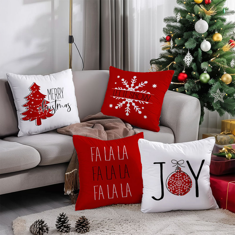 4 Pcs Christmas Pattern Decorative Pillow Covers