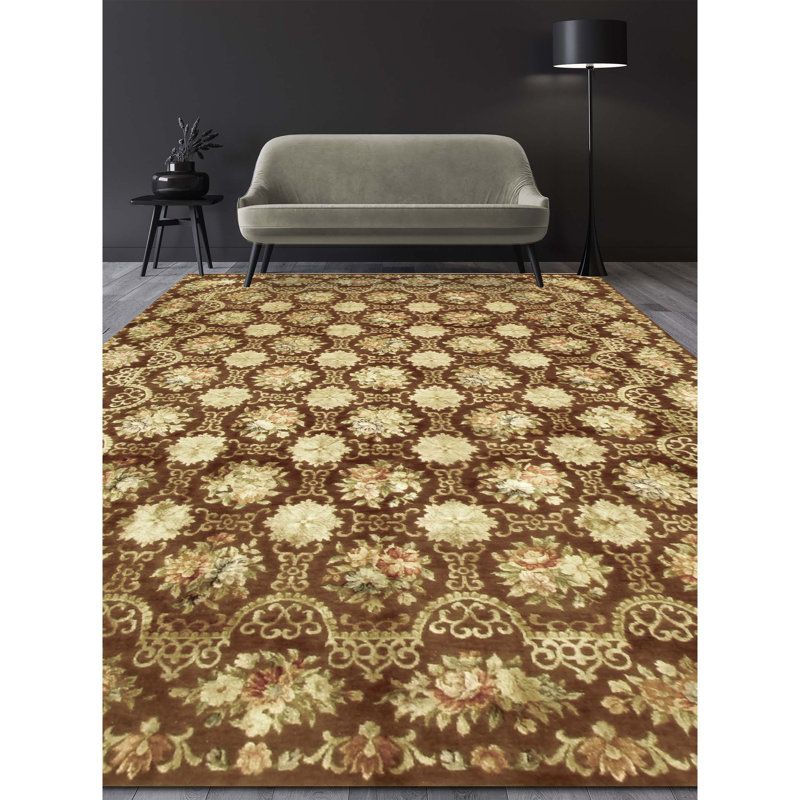 Tapis oriental brun / beige noué à la main Rectangle, Rectangle de 10 pi x 14 pi