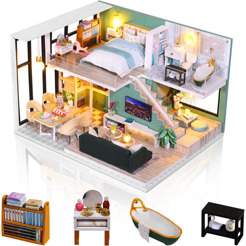 Ensemble de boîte de chambre miniature Wizardi - Ensemble de maison de poupée de style moderne