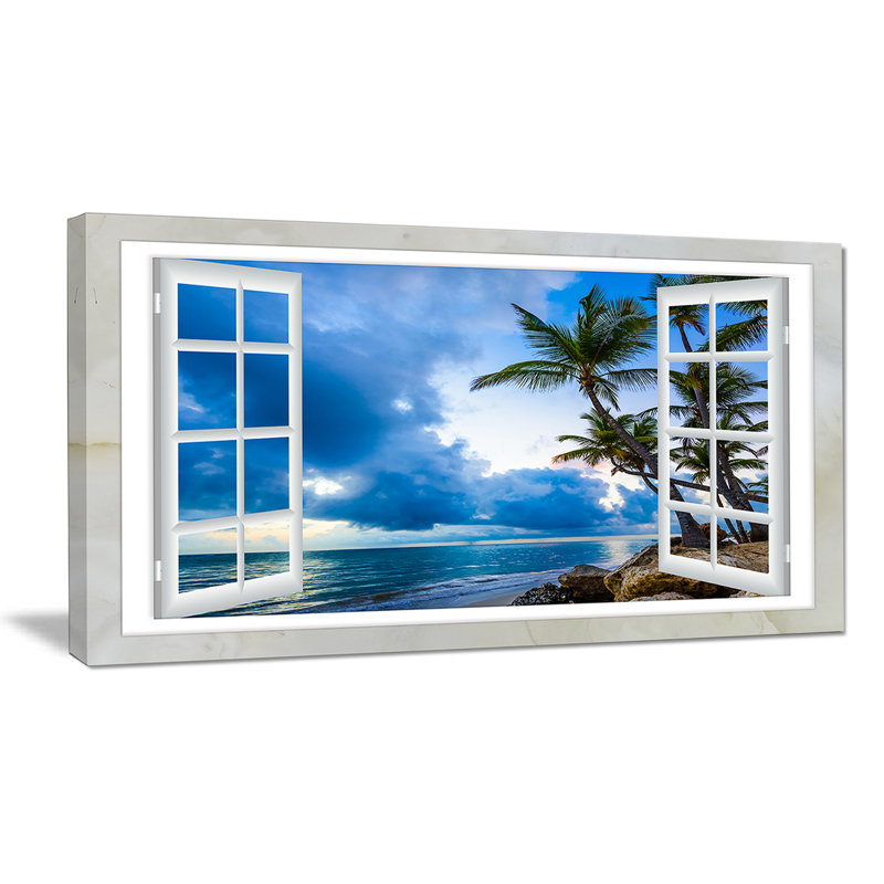 « window open to cloud blue sky », impression sur toile tendue, H 28 x l 60 po x P 1 po