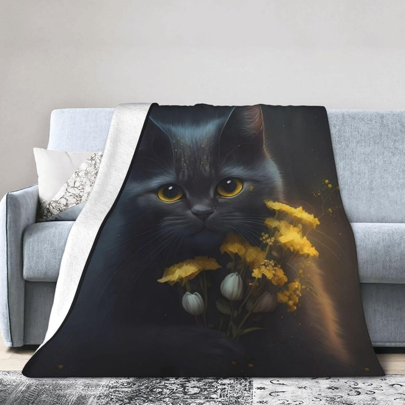 Jeté de chat noir pour adultes Fouilles légères, douillettes, douillettes, chaudes, douillettes, en flanelle, douillettes, pour chaise de canapé 30 po x 40 po