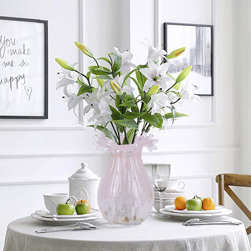 Vases en verre soufflé à la main, vase en verre Art déco moderne, Bleu ; blanc
