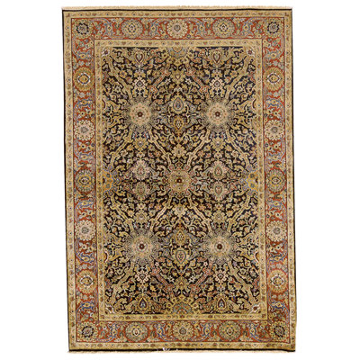 High-Quality Hand-Knotted Black And Wine Area Rug