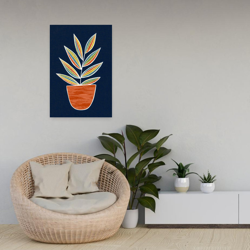 «Warm Tones Plant», art abstrait contemporain, plante audacieuse, 24" H x 16" W