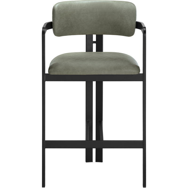 Tabouret de comptoir Asenath, Noir graphite, Cuir végétalien vert