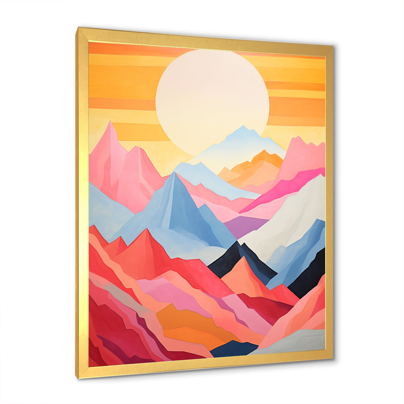 Montagnes, lever de soleil, royaumes II, Cadre doré simple, H 44 po x l 34 po x P 1,5 po