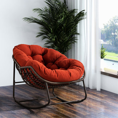 Chaise berçante d'extérieur - Orange, coussinée, structure en acier pour patio, jardin, salon, siège ergonomique confortable dans un jardin confortable
