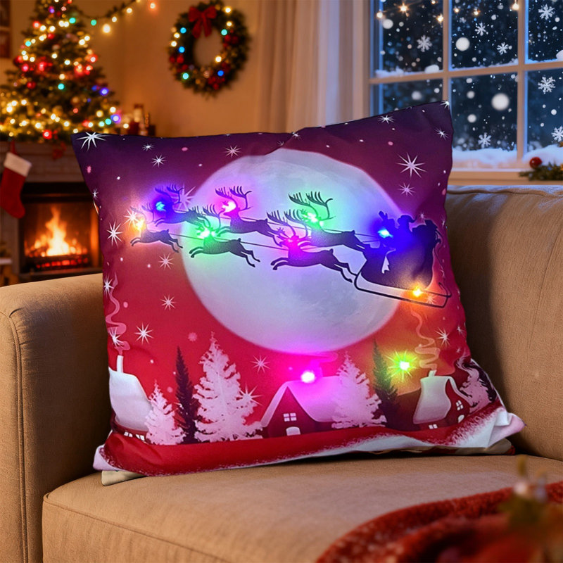 Christmas LED Pillows Holiday Gifts LED Pillows That Can Flash Or Stay On Two Mode Switching Printed Sofa Pillows Cushions Pillowcases