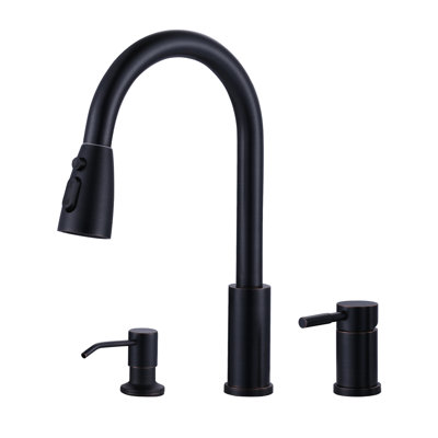 3-hole Pull Down Kitchen Faucet With Soap Dispenser And Unique Individual Handle