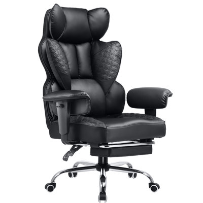COMHOMA Big and Tall Office Chair 400LBS Wide Ergonomic Gaming Chair with Deluxe Embossing Designed Leather with Foot Rest,150°Reclining Adjustable Armrests Pocket Spring Back Support and Pillow