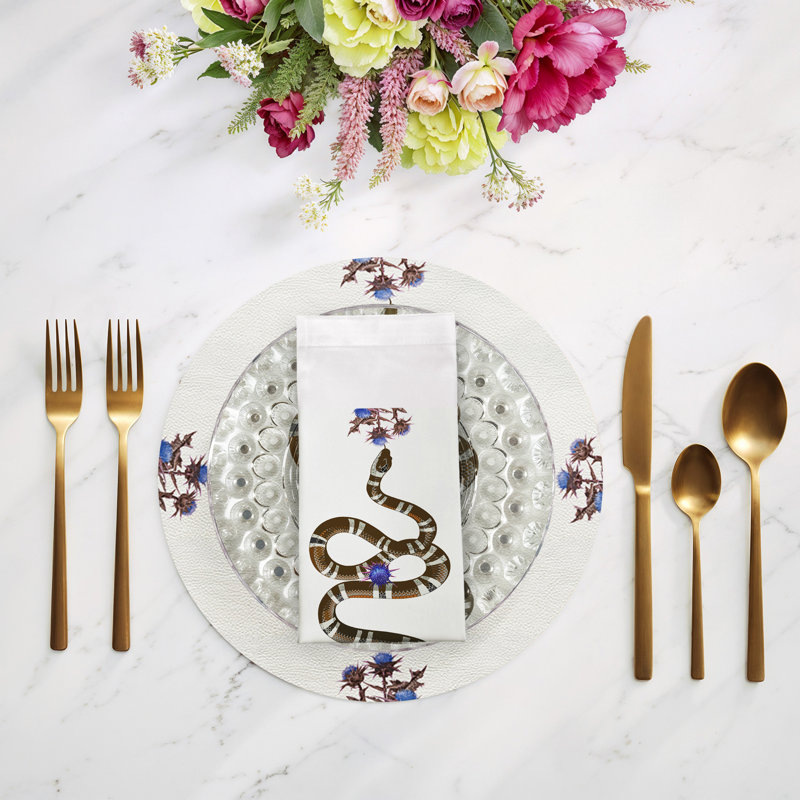 Thistle And Snake Cotton Sateen Dinner Napkins, Blue White
