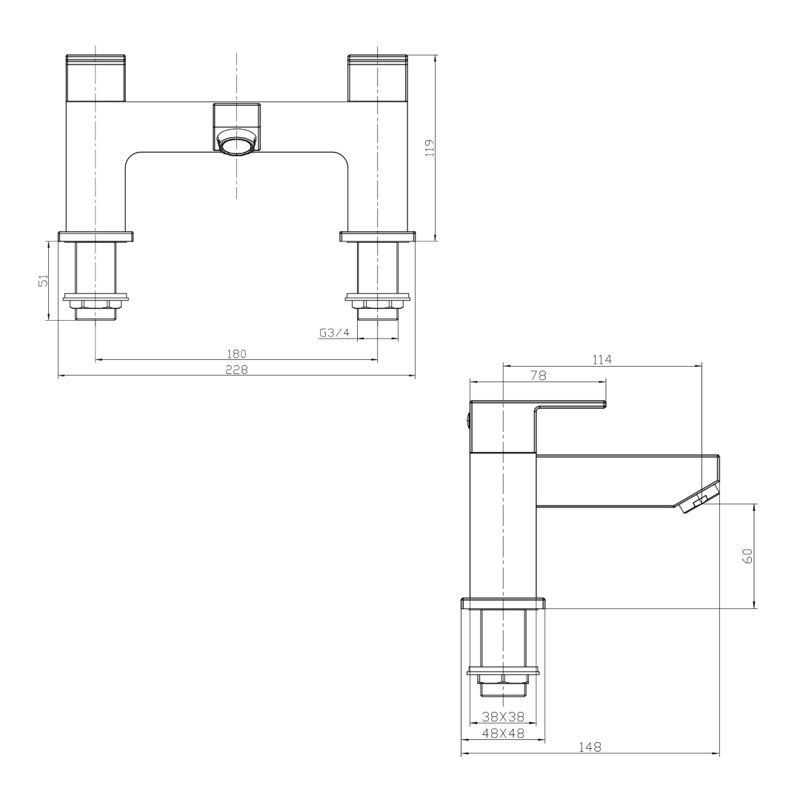 VeeBath Munro Square Bath Filler Mixer Tap, Matt Black