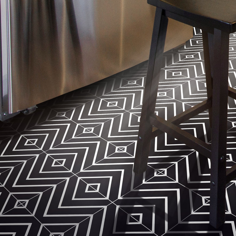 Amlil 8" x 8" Cement Patterned Wall & Floor Tile, Black/White