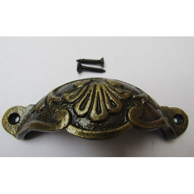 Floral Cup Pull Handle Antique Brass on Iron