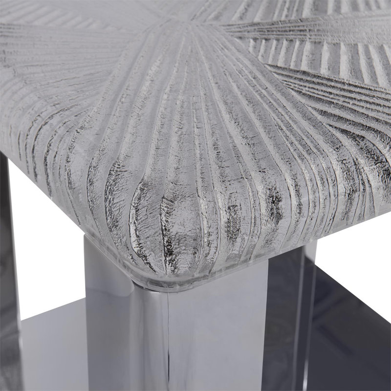 Silver Acrylic and Stainless Steel Square End Table