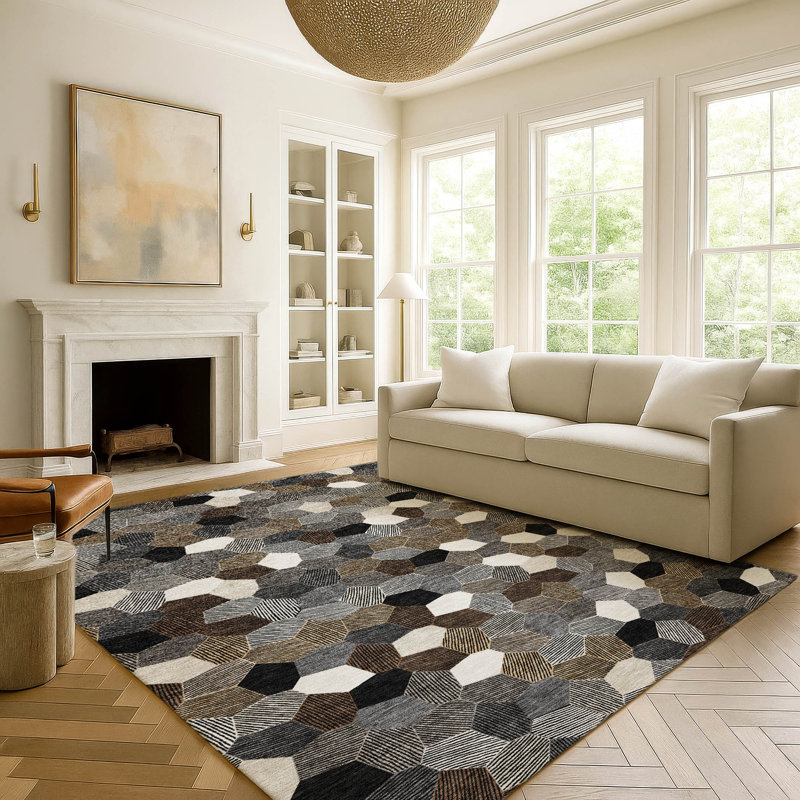 Machine Washable Indoor/Outdoor Chantille ACN2573 Geometric Rug, 9' x 12', Black