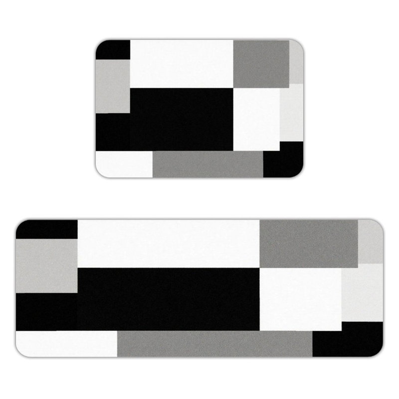 Ensemble de tapis de cuisine noir et blanc à motif géométrique 2 pièces