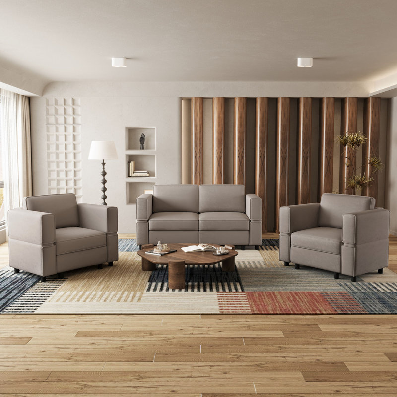 Ensemble de salon modulaire rembourré Elda, Velours gris velours