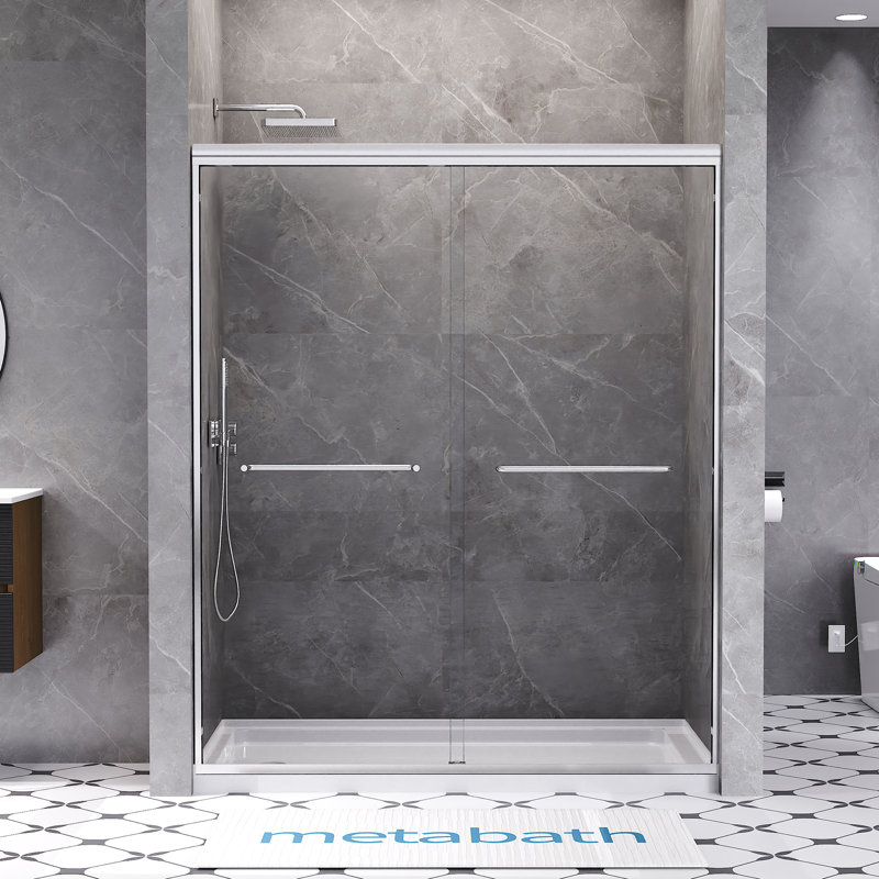 56"-60" W X 72" H Semi Frameless Double Sliding Shower Door with 5/16" (8mm) Tempered Clear Glass, Chrome