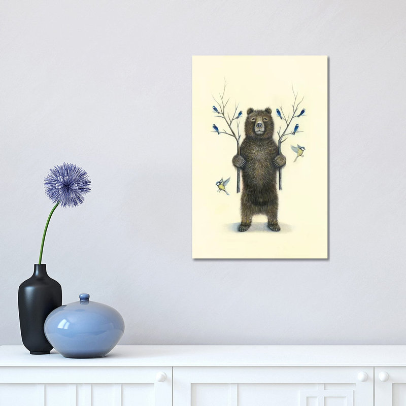 Ours avec des oiseaux par Neil Thompson - Giclée sur toile tendue avec châssis, H 18 po x l 12 po x 1,5 po
