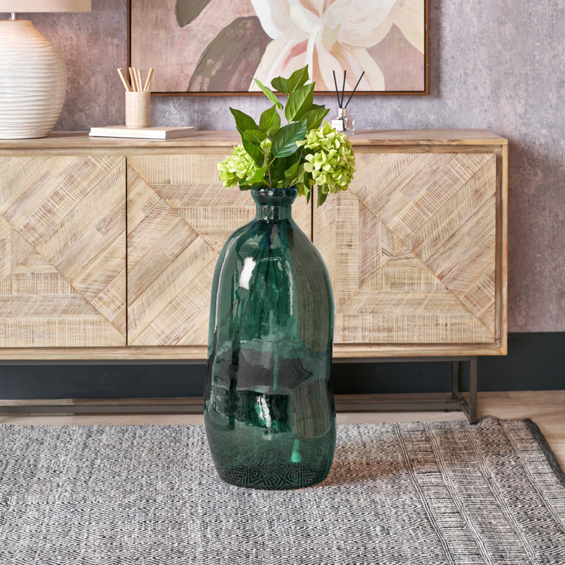 Organic Shaped Recycled Glass Tall Vase, Sea Green