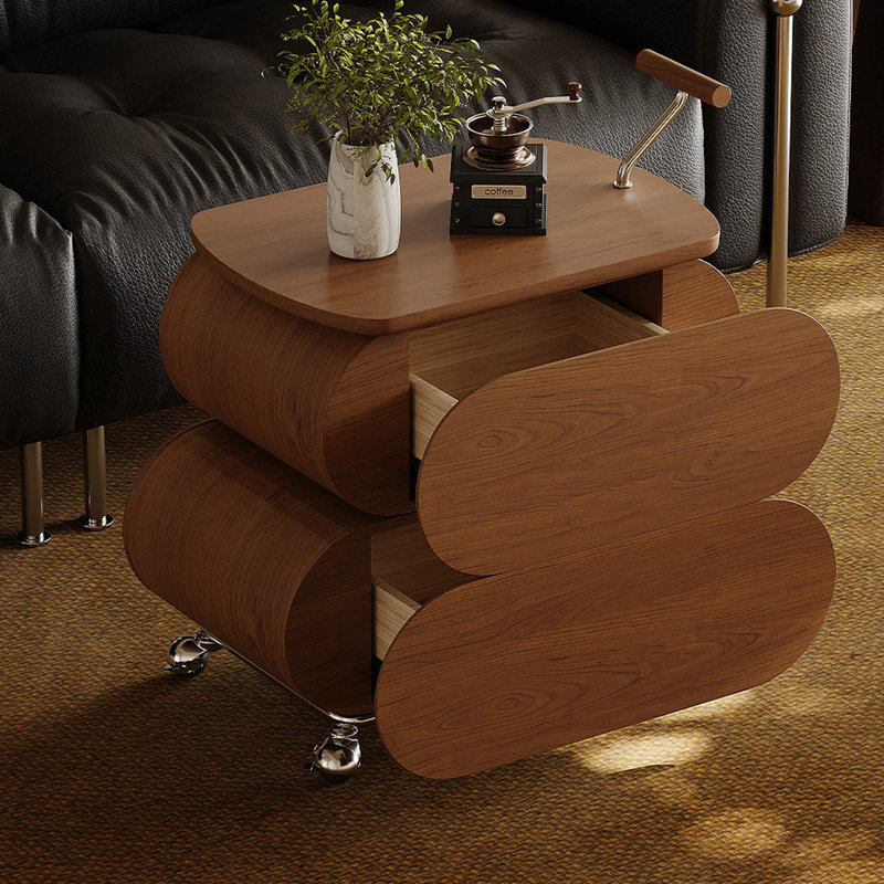 Chariot de salle à manger en bois massif 28,58 po, table d'appoint créative avec rangement et roulettes silencieuses, chariot à roulettes rétro Mid-Century