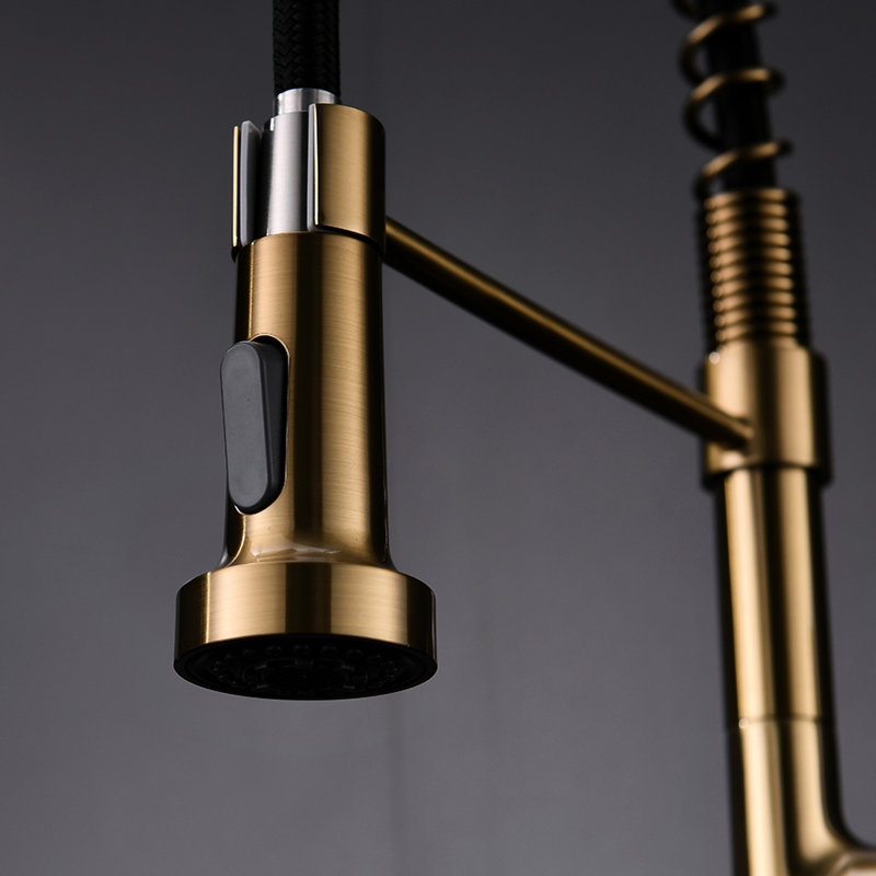 Contemporary Gold Kitchen Faucet With Pull Down Part, Single Handle Lever, 360 Rotation, High Arch Spout, Ceramic Filler, Brass In Finish,