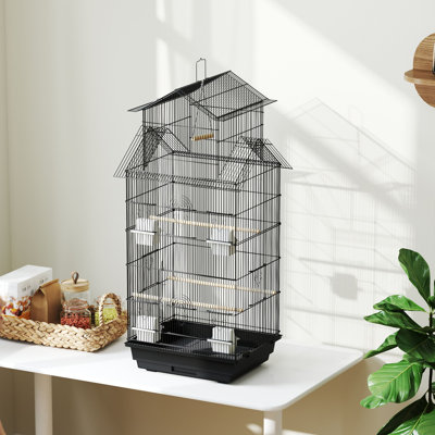 Metal Bird Cage with Perch Food Container Handle for Finch Canary