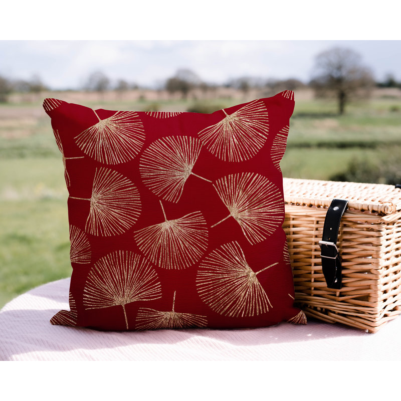 Coussin intérieur / extérieur Joba Dandilion, L 19 po x H 19 po, Rouge/doré