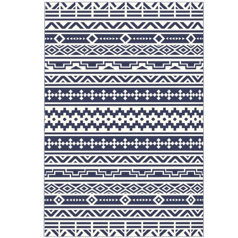 Tapis portatifs à motif géométrique, tissu durable, design blanc et bleu pour l'extérieur