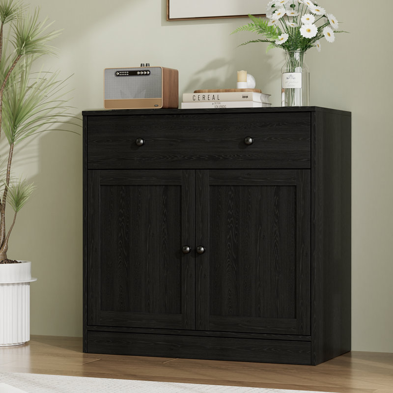 Marta Shaker Black Accent Cabinet with Drawer— 31.5"W x 15.7"D x 31.5"H, Black