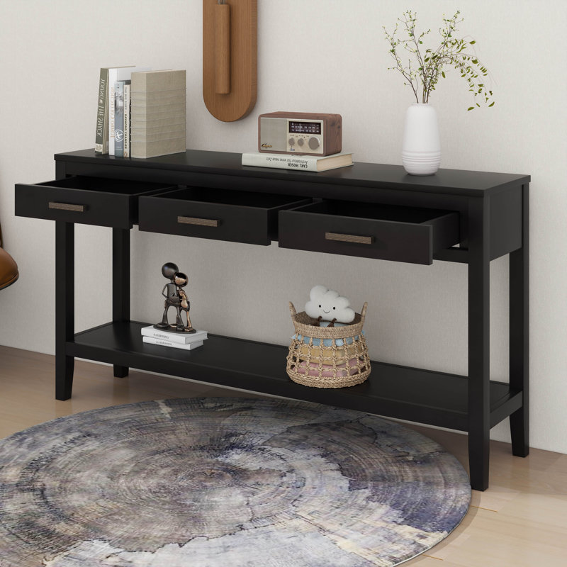 Console d'entrée avec rangement, 3 tiroirs, Noir
