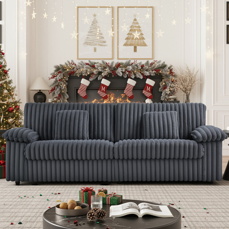 Corduroy Loveseat With Usb Charging, 2 Pillows & Easy 15-min Assembly, Spacious Sofa, 35.4" H x 167.7" W x 36.2" D