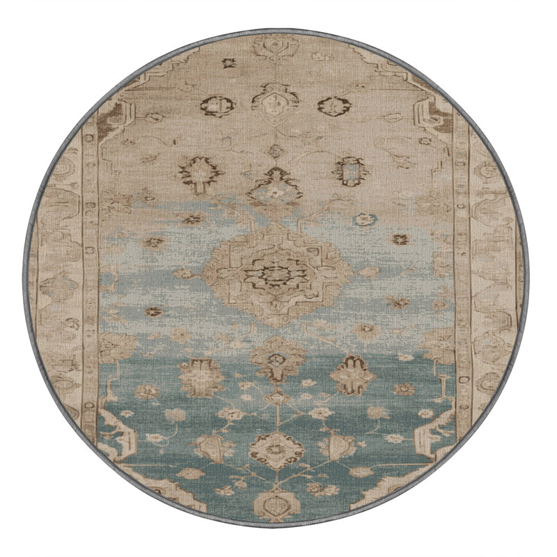 Machine Washable Overdyed Gray Area Rug, Round 7'