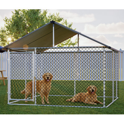 Chenil d'extérieur robuste pour chiens de grande taille, cage pour chien en acier enduit de rouille avec toit en métal robuste, verrou sécuritaire
