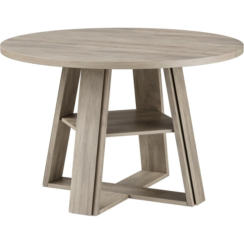 Table de salle à manger ronde 43 "pour 2 à 4 personnes - Table de ferme moderne avec base piédestal et tablette de rangement