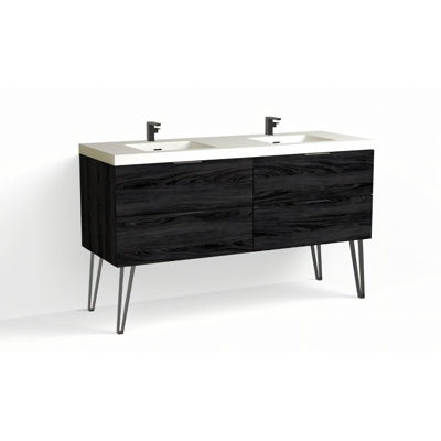 Avila 60" W Freestanding Double Bathroom Vanity with Dawson Leg