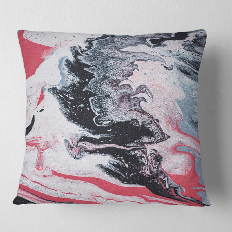 Composition abstraite de marbre en rose et gris I - coussin imprimé moderne, 18" x 18"