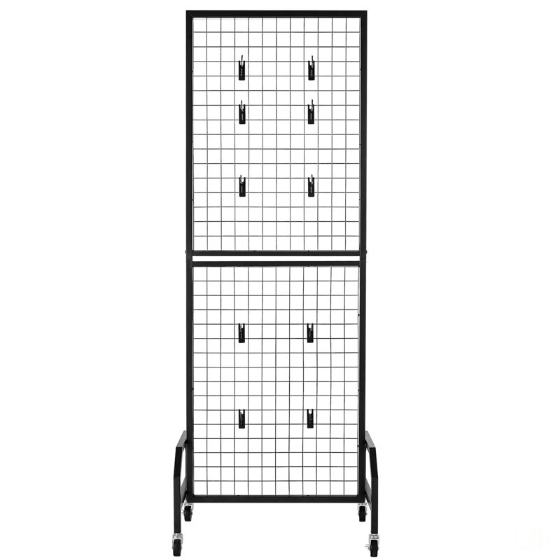 Présentoir mural grillagé 1,9 x 5,4 pi Grid avec roues et 10 crochets