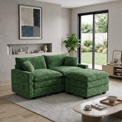 Upholstered Loveseat Sofa with Ottoman, Couch For Bedroom & Living Room