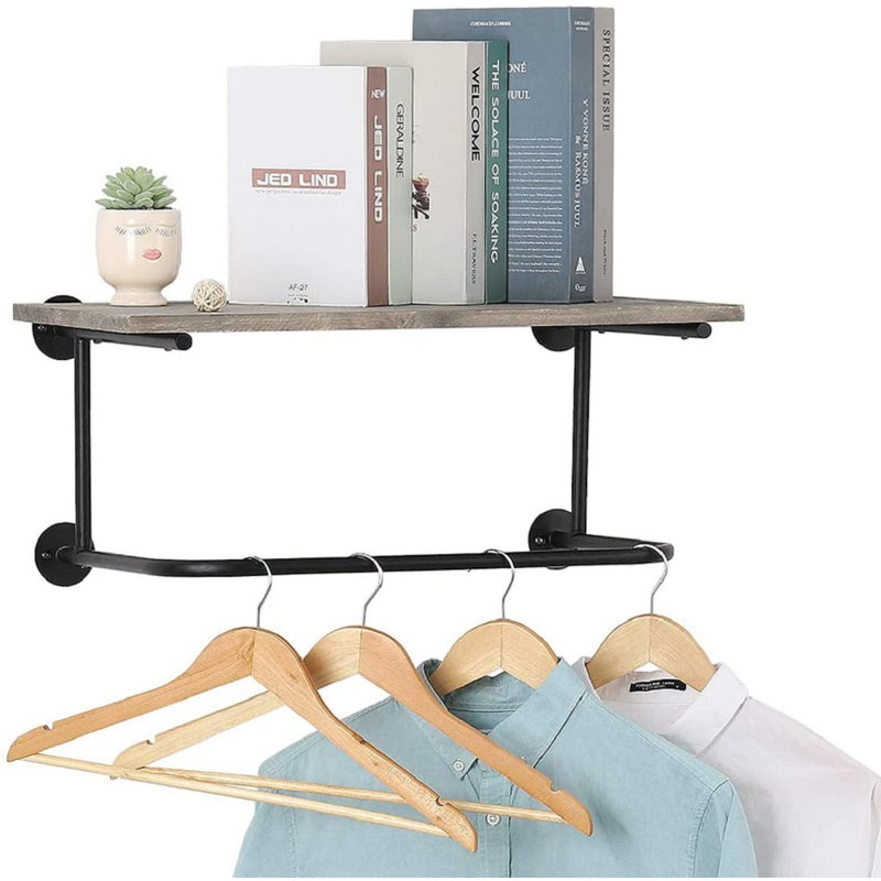 Bracket Shelf with Towel Bar, Gray