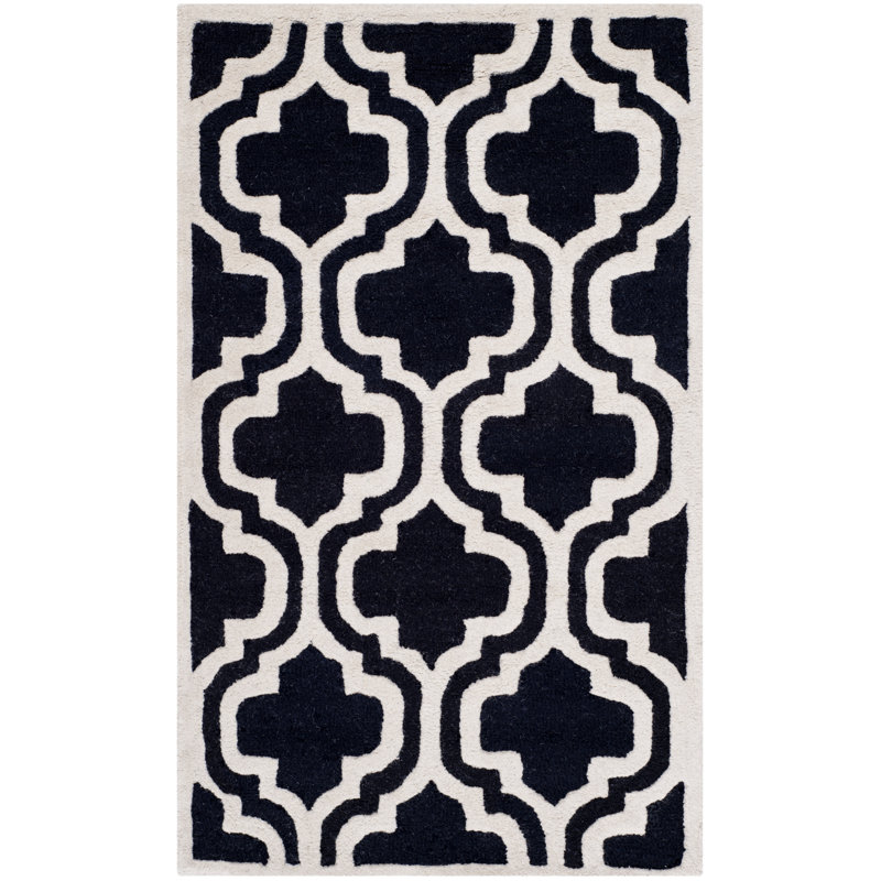 Tapis géométrique en laine noir, Rectangle 2 pi x 3 pi